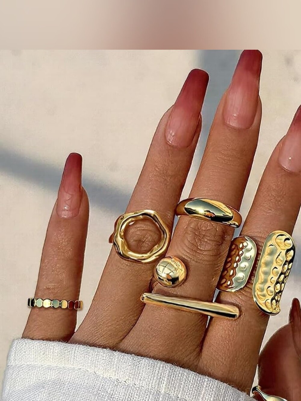 6PCS Chunky Gold Rings Non Tarnish 14K Thick Gold Plated Statement Rings Set